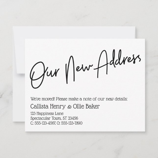 Casual Our New Address Black White Announcement (Front)