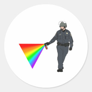 Casual Pepper Spray Cop Rainbow With Colour Classic Round Sticker