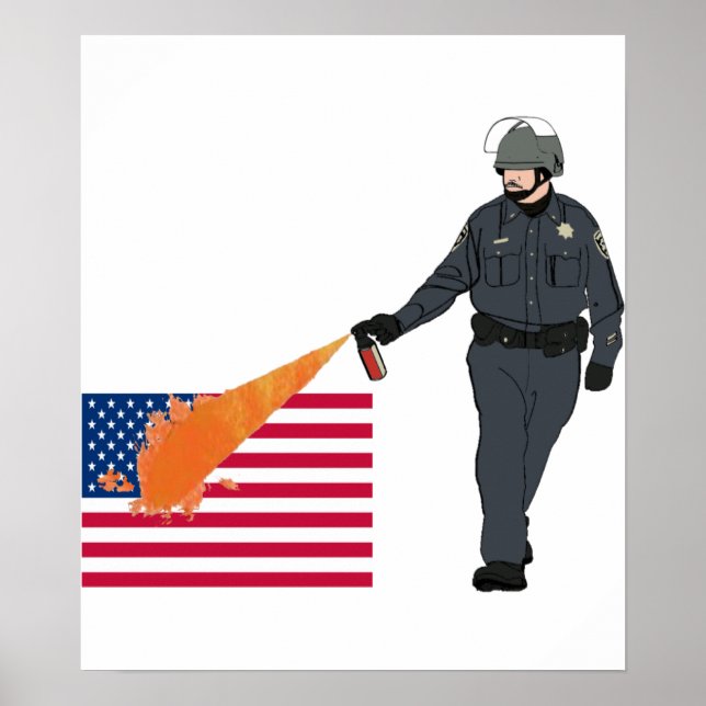 Casual Pepper Spray Cop with Flag in Colour Poster (Front)