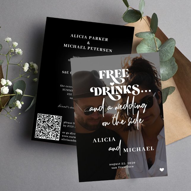 Casual photo all in one QR RSVP wedding invitation (Creator Uploaded)