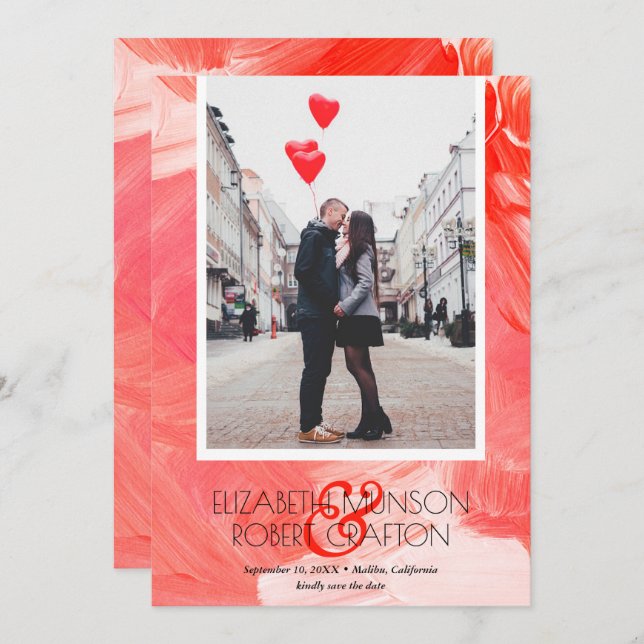 Casual Photo Wedding Red Save The Date (Front/Back)