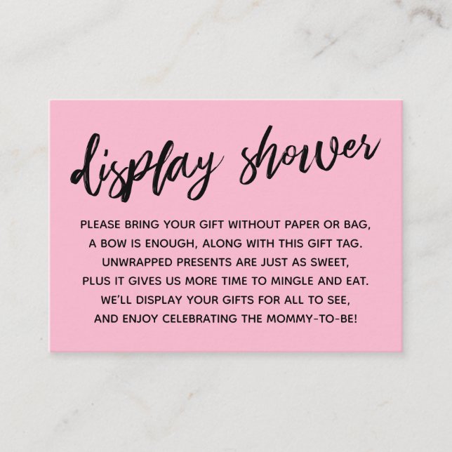 Casual Pink Display Baby Shower No Gift Wrap Enclosure Card (Front)