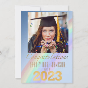  Casual Rainbow Watercolor Class of 2023 Photo Invitation