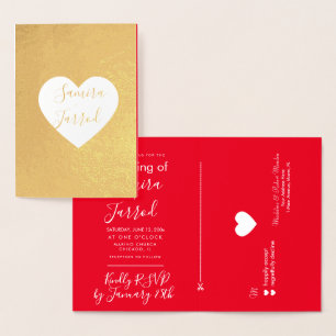 Casual Red and Gold Heart Rsvp and Wedding Card