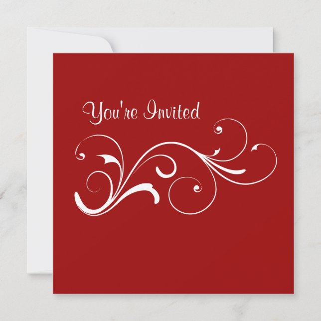 Casual Red Swirl Birthday Invitation (Front)