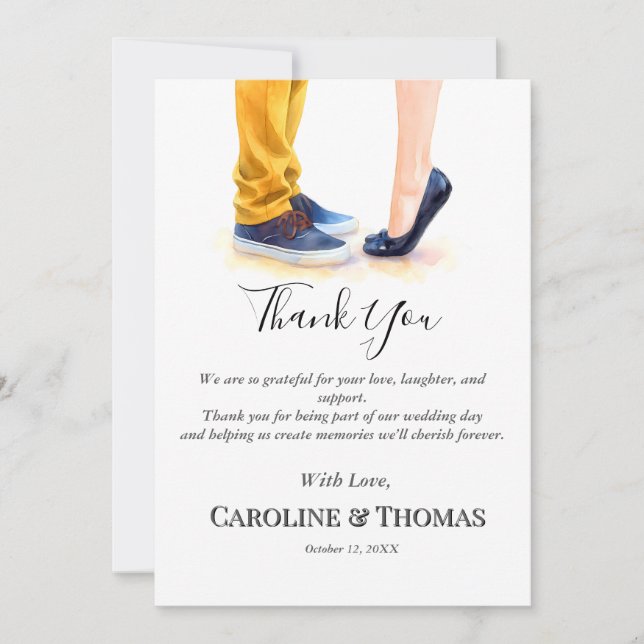 Casual Rehearsal Wedding Chic Couple Illustration  Thank You Card (Front)