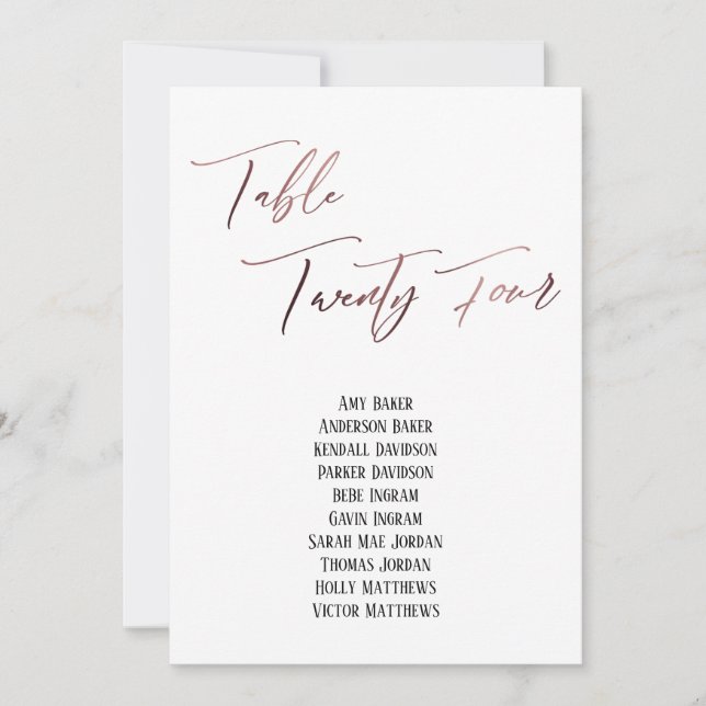 Casual Rose Gold Table Twenty Four Seating Chart (Front)
