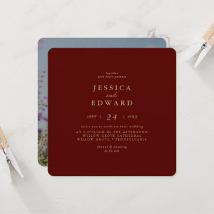Casual Rustic Gold Burgundy Photo Wedding Invitation