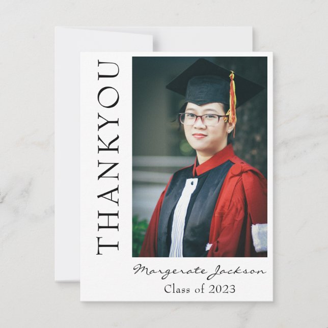 Casual Script and Graduation Photo Thank You Card (Front)
