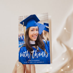 Casual Script and Graduation Photo Thank You Card
