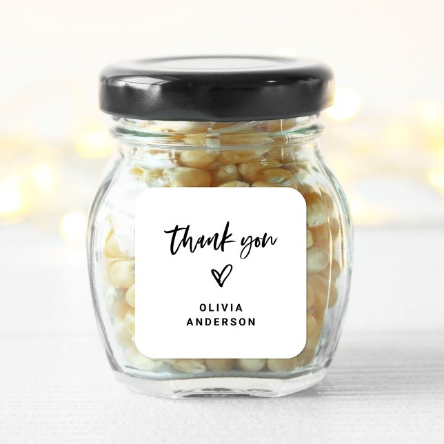 Casual Script and Heart | Branding Thank You Square Sticker (Creator Uploaded)