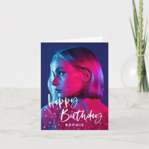 Casual Script and Photo Happy Birthday Card
