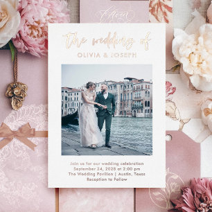 Casual Script and Photo Wedding Rose Gold