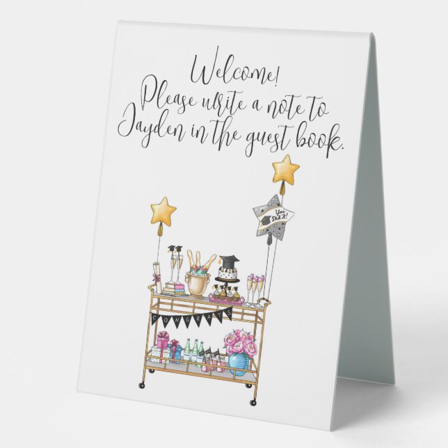 Casual Script Bar Cart Graduation Welcome Table Te (Front)