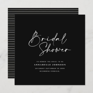 Casual script black and white bridal shower save the date
