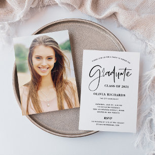 Casual Script Black and White   Grad Party Invitation