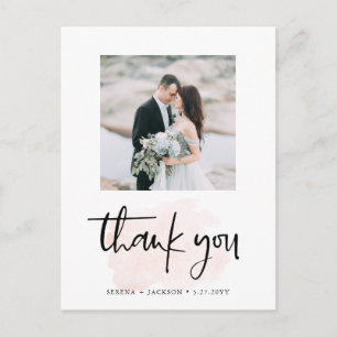 Casual Script Blush Minimalist Photo Thank You Postcard