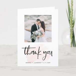 Casual Script Blush Minimalist Wedding Photo Thank You Card