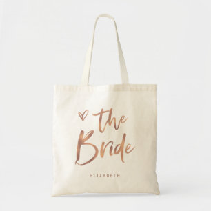 Casual Script   Chic Rose Gold Bride Tote Bag