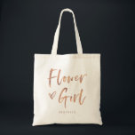 Casual Script | Chic Rose Gold Flower Girl Gift Tote Bag<br><div class="desc">This stylish and chic bridal party gift bag features modern,  casual faux rose gold script typography that says "Flower Girl, " and a trendy scribbled heart,  with her name in simple bold text. The perfect elegant wedding gift for your entire wedding party.</div>