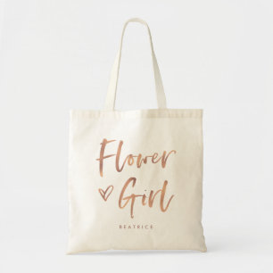Casual Script   Chic Rose Gold Flower Girl Gift Tote Bag