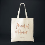 Casual Script | Chic Rose Gold Maid of Honour Gift Tote Bag<br><div class="desc">This stylish and chic bridal party gift bag features modern,  casual faux rose gold script typography that says "Maid of Honour, " and a trendy scribbled heart,  with her name in simple bold text. The perfect elegant wedding gift for your entire wedding party.</div>