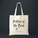 Casual Script | Chic Simple Mother of the Bride Tote Bag<br><div class="desc">This stylish and chic bridal party gift bag features modern,  casual black script typography that says "Mother of the Bride, " and a trendy scribbled heart,  with her name in simple bold text. The perfect elegant wedding gift for your entire wedding party.</div>
