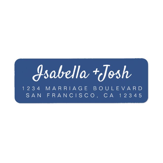 Casual Script Classic Blue Wedding Return Address (Front)