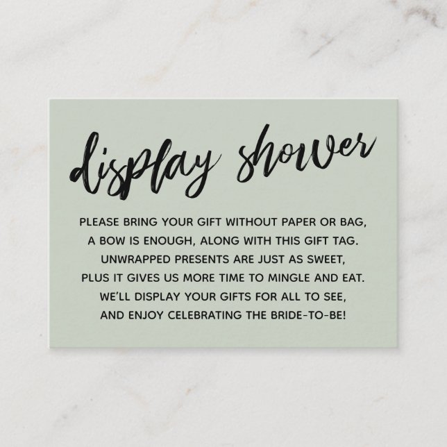 Casual Script Display Bridal Shower Sage Gift Card (Front)