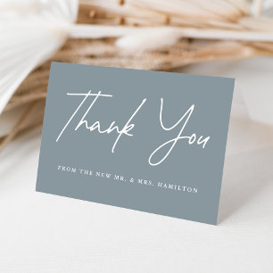Casual Script Dusty Blue Wedding Thank You Card