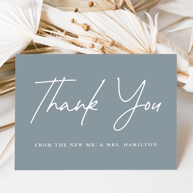 Casual Script Dusty Blue Wedding Thank You Card (Creator Uploaded)