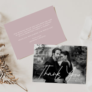 Casual Script Dusty Purple Photo Wedding Thank You Card