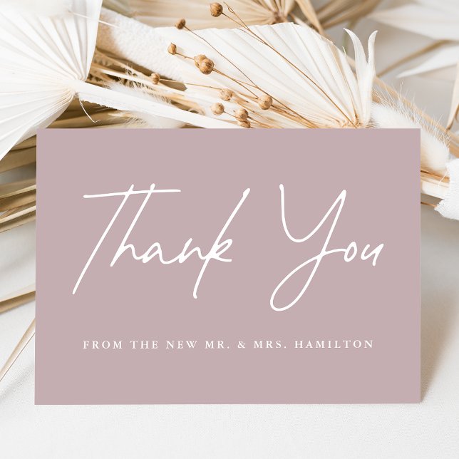 Casual Script Dusty Purple Wedding Thank You Card (Creator Uploaded)