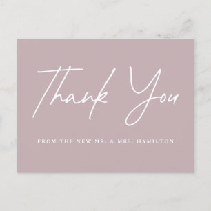 Casual Script Dusty Purple Wedding Thank You Postcard