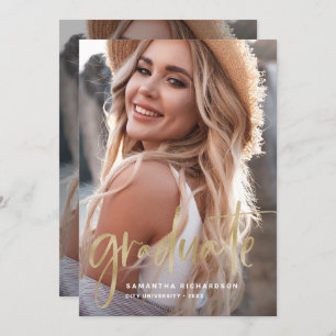 Casual Script Gold   Two Photo Graduation Party Invitation