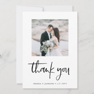 Casual Script Minimalist Two Photo Wedding Thank You Card