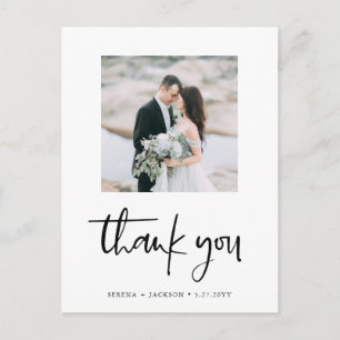 Casual Script Minimalist Wedding Photo Thank You Postcard