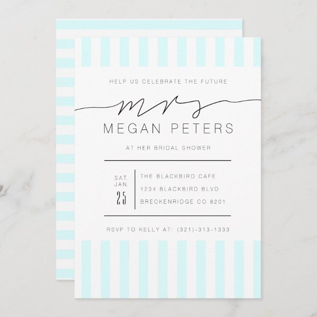 Casual Script | Modern Mint Bridal Shower Invitation (Front/Back)
