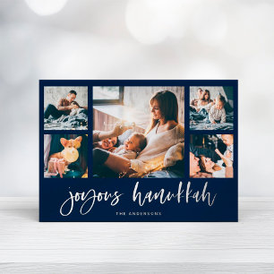 Casual Script Multi Photo Grid   Joyous Hanukkah Foil Holiday Card
