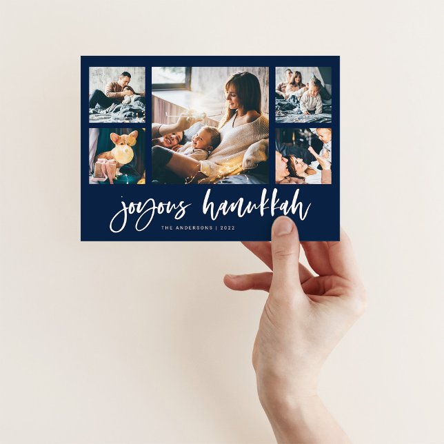 Casual Script Multi Photo Grid | Joyous Hanukkah Holiday Card (Creator Uploaded)