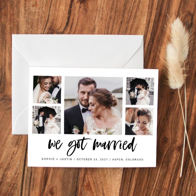 Casual Script Multi Photo Marriage Announcement Postcard (Creator Uploaded)