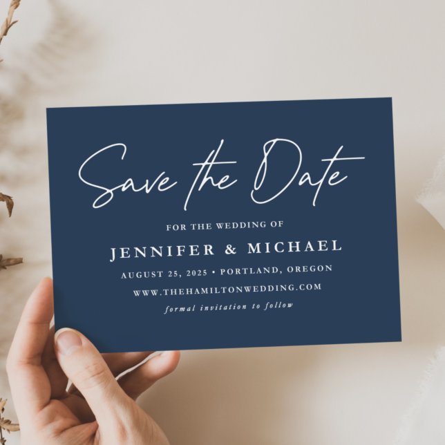 Casual Script Navy Wedding Save The Date (Creator Uploaded)