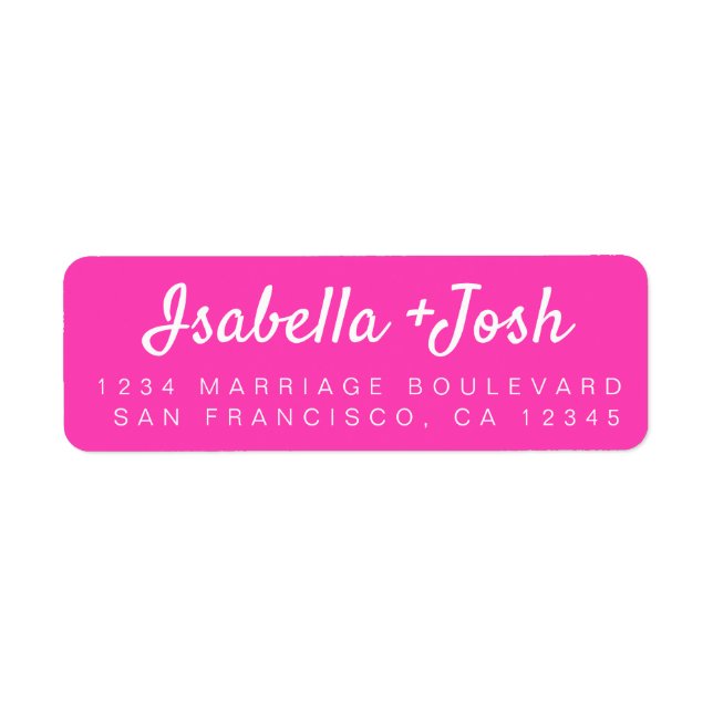 Casual Script Neon Pink Wedding Return Address (Front)