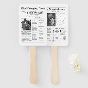 Casual script newspaper wedding save the date hand fan