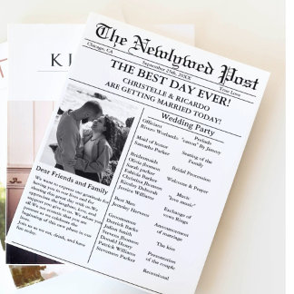 Casual script newspaper wedding save the date  invitation