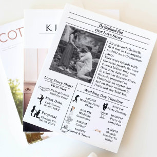 Casual script newspaper wedding save the date invitation