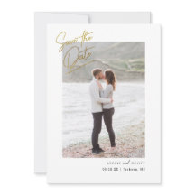 Casual Script Photo Save the Date Faux Gold Foil