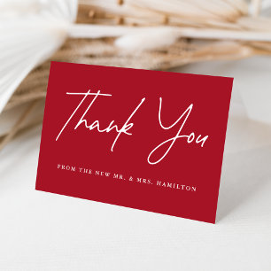 Casual Script Red Wedding Thank You Card