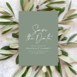 Casual script sage green typography wedding save the date<br><div class="desc">Casual script dark khaki sage green typography wedding save the date announcement.</div>