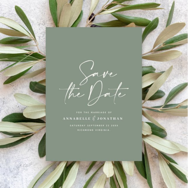 Casual script sage green typography wedding save the date (Creator Uploaded)
